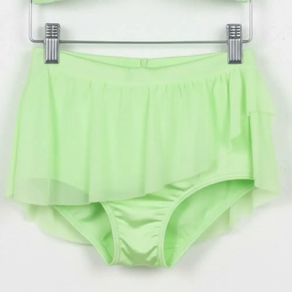 Double Platinum SET Lime Green Ribbed Knot Halter Dance top and Skirted brief AM